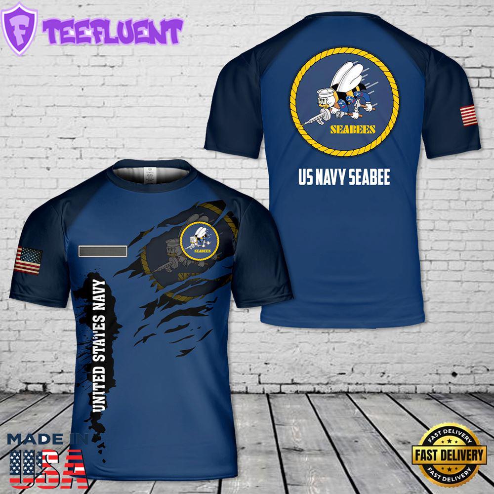 Custom Name US Navy Seabee T-Shirt 3D