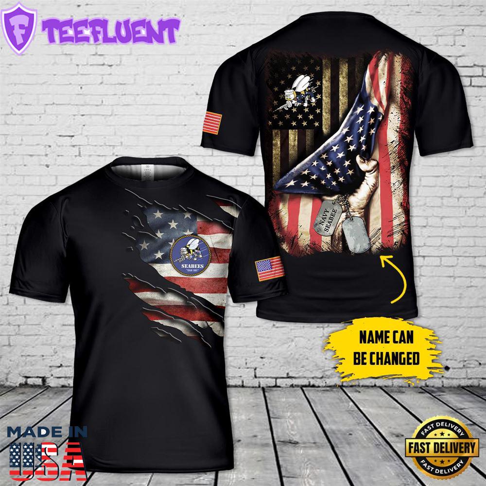 Custom Name US Navy Seabee T-Shirt 3D