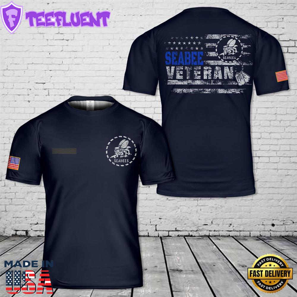 Custom Name US Navy Seabee Veteran T-Shirt 3D