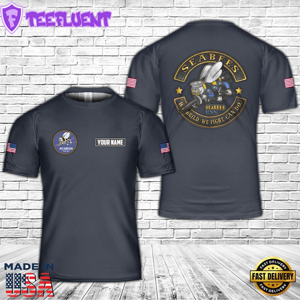 Custom Name US Navy Seabees 3D T-Shirt