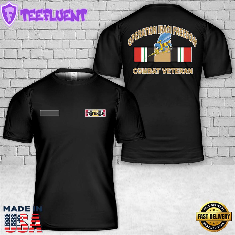 Custom Name US Navy Seabees Operation Iraqi Freedom Combat Veteran T-Shirt 3D