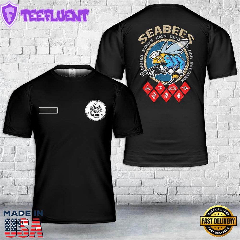 Custom Name US Navy SEABEES Rating T-Shirt 3D