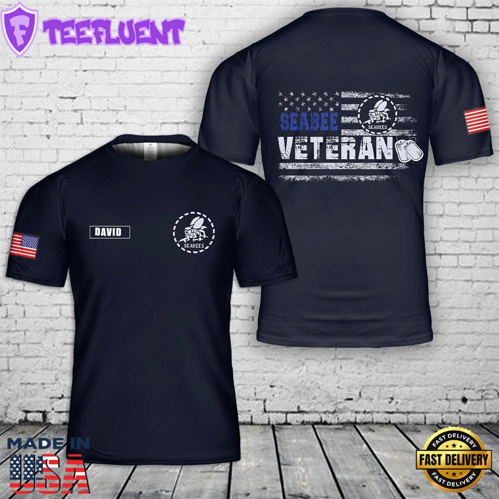 Custom Name US Navy Seabees Veteran 3D T-Shirt