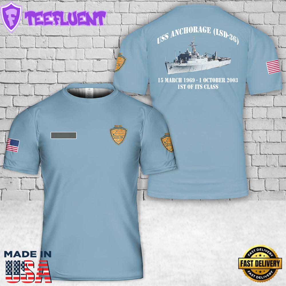 Custom Name US Navy USS Anchorage (LSD 36) T-Shirt 3D