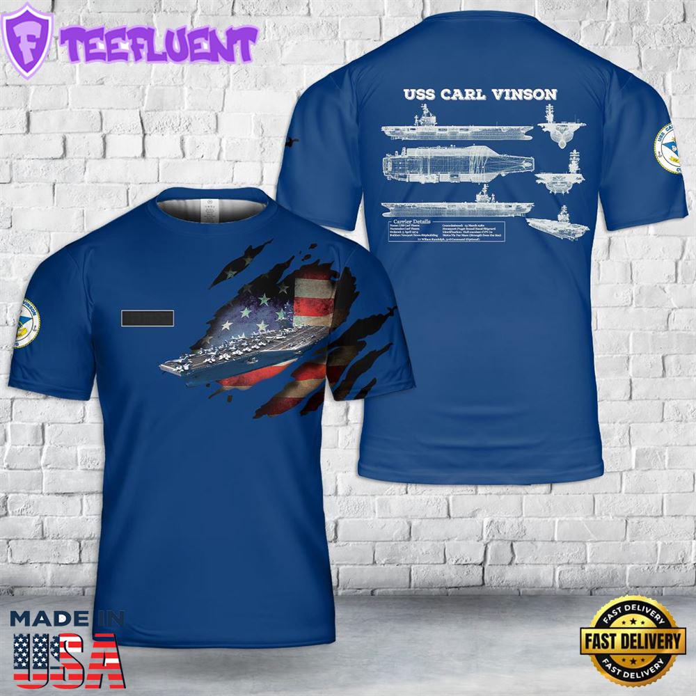 Custom Name US Navy USS Carl Vinson (CVN-70) Aircraft Carrier T-Shirt 3D
