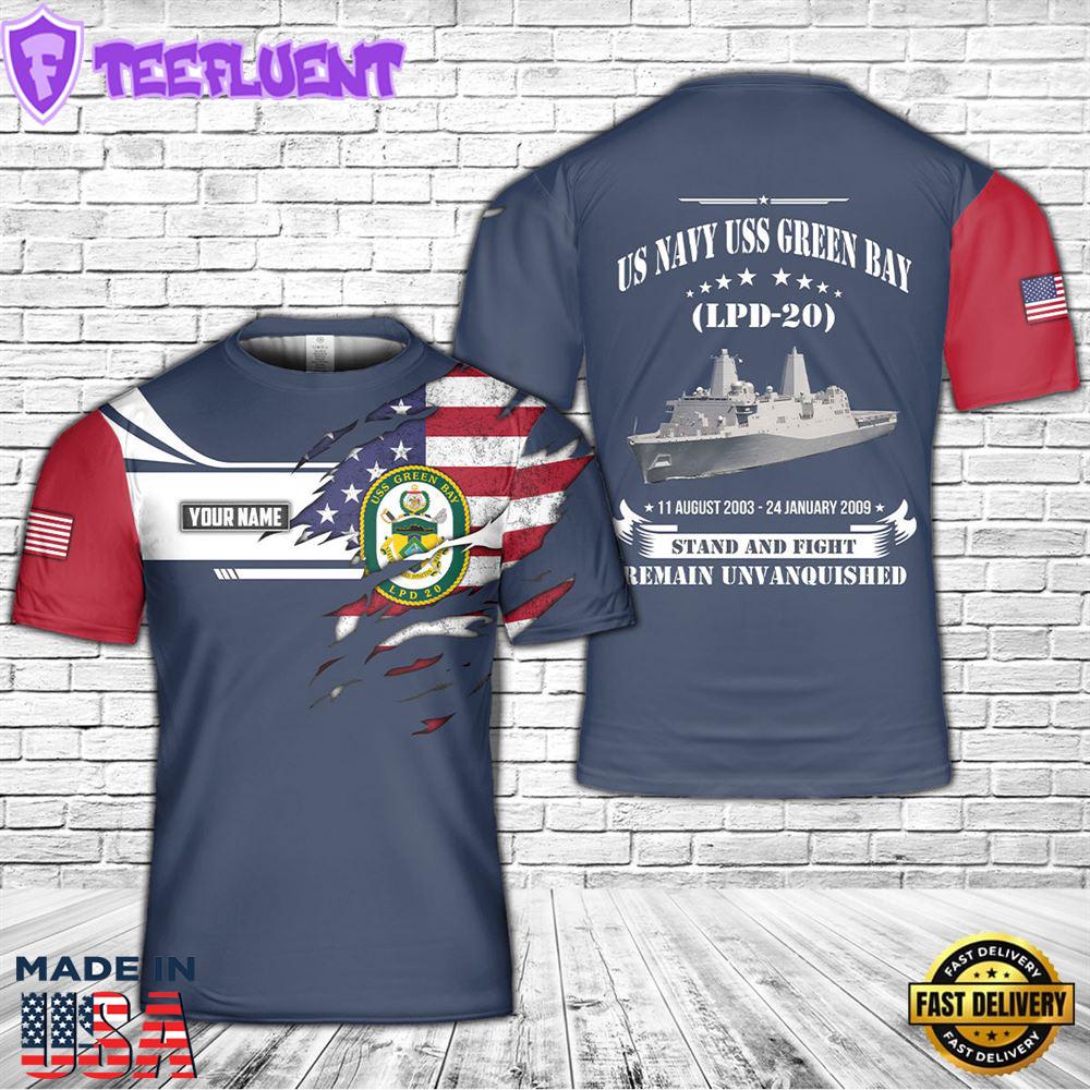 Custom Name US Navy USS Green Bay (LPD-20) 3D T-Shirt