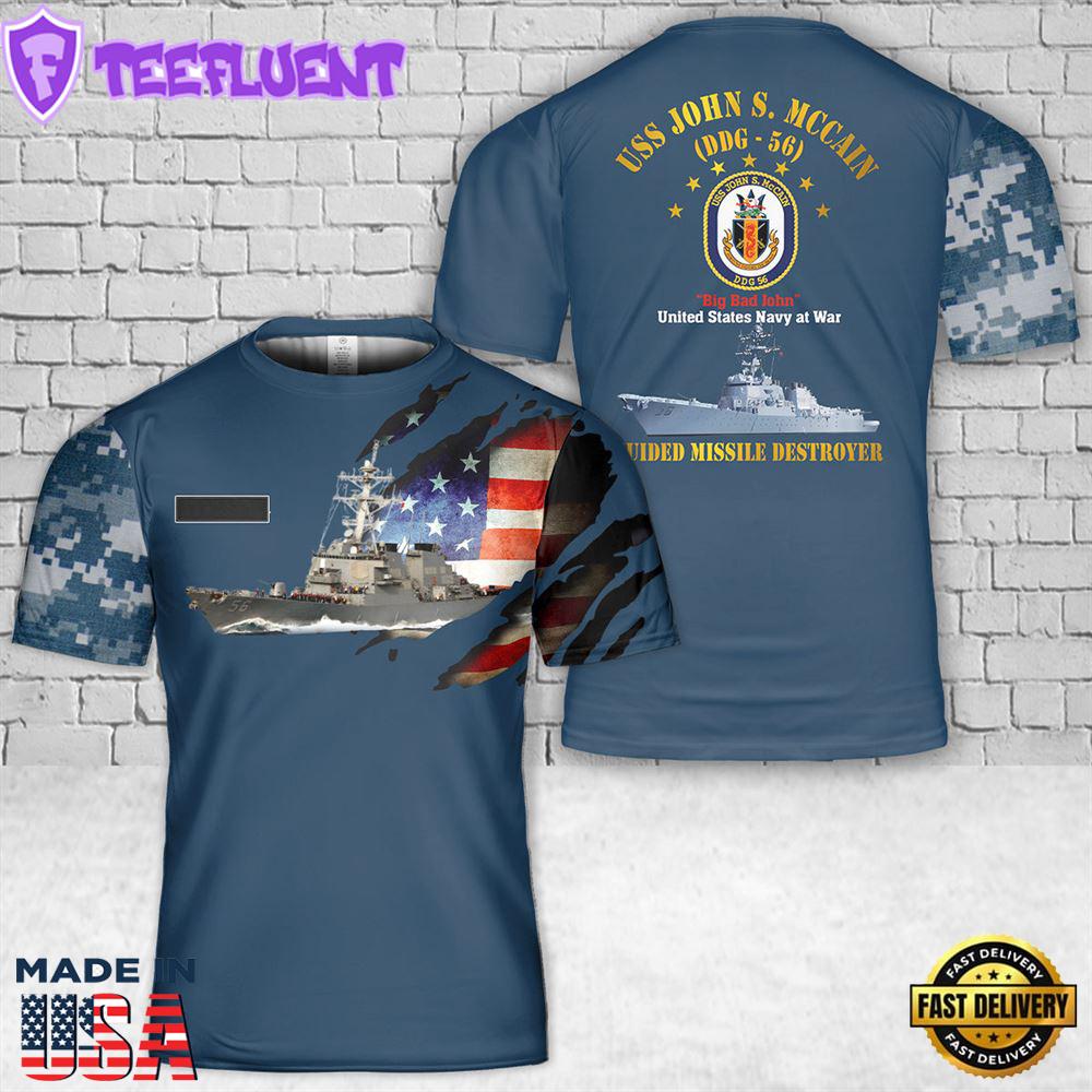 Custom Name US Navy USS John S. McCain (DDG-56) T-Shirt 3D