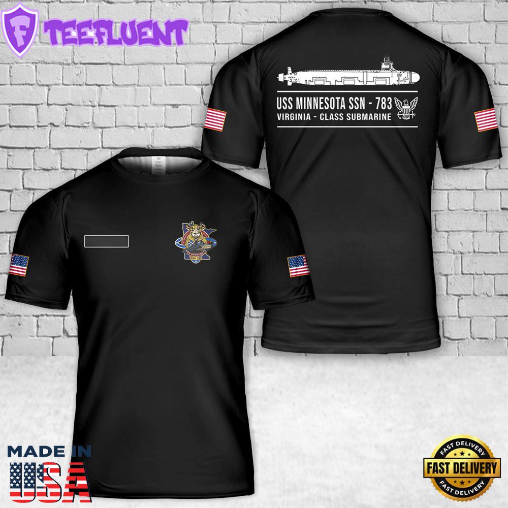 Custom Name US Navy USS Minnesota (SSN-783) T-Shirt 3D