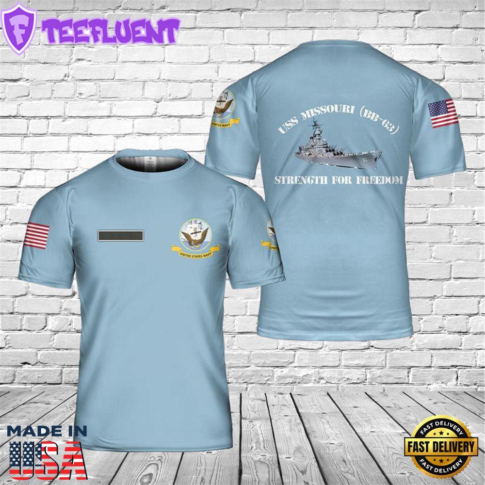Custom Name US Navy USS Missouri (BB-63) 3D T-shirt