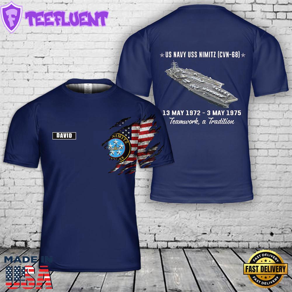 Custom Name US Navy USS Nimitz (CVN-68) 3D T-Shirt