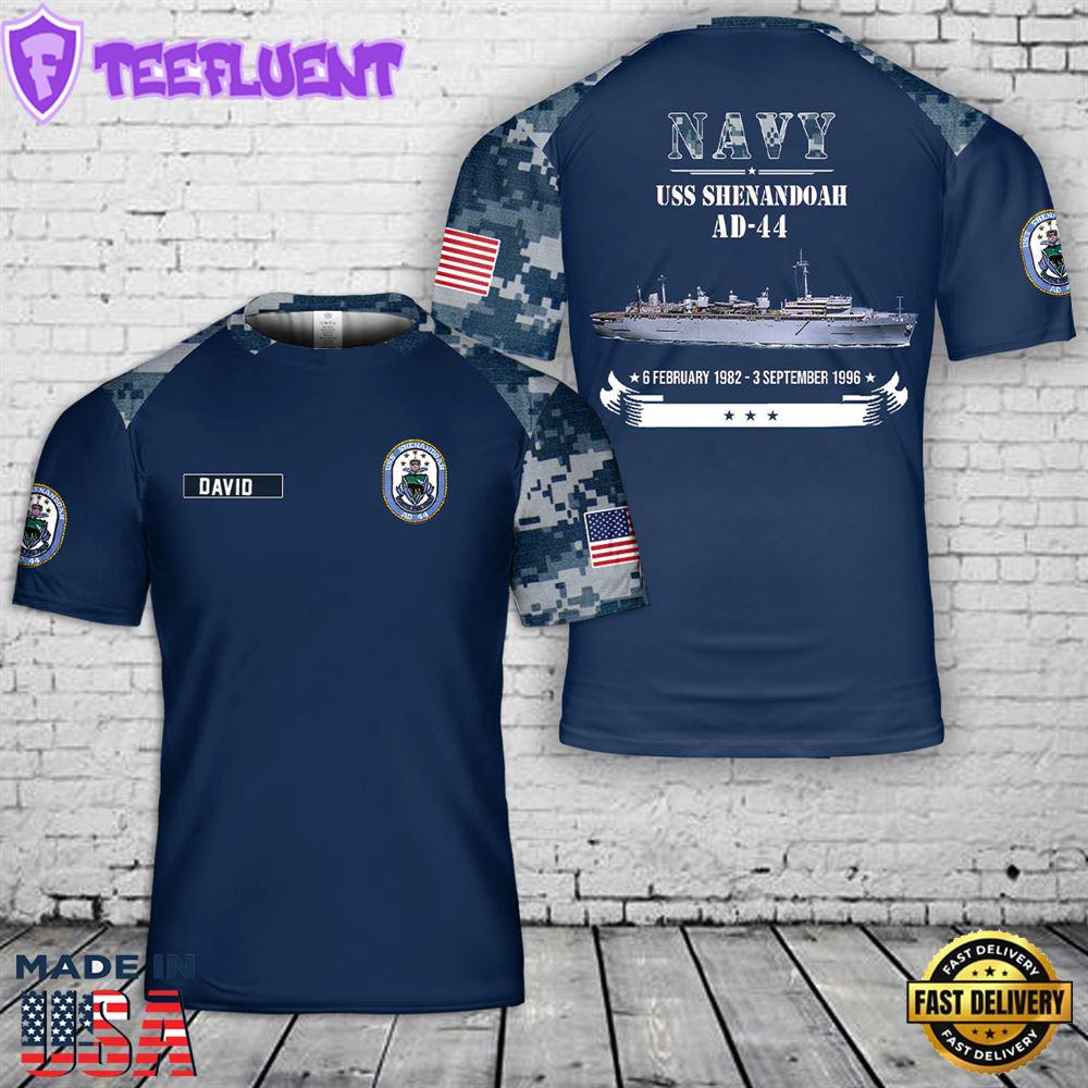 Custom Name US Navy USS Shenandoah (AD-44) 3D T-shirt
