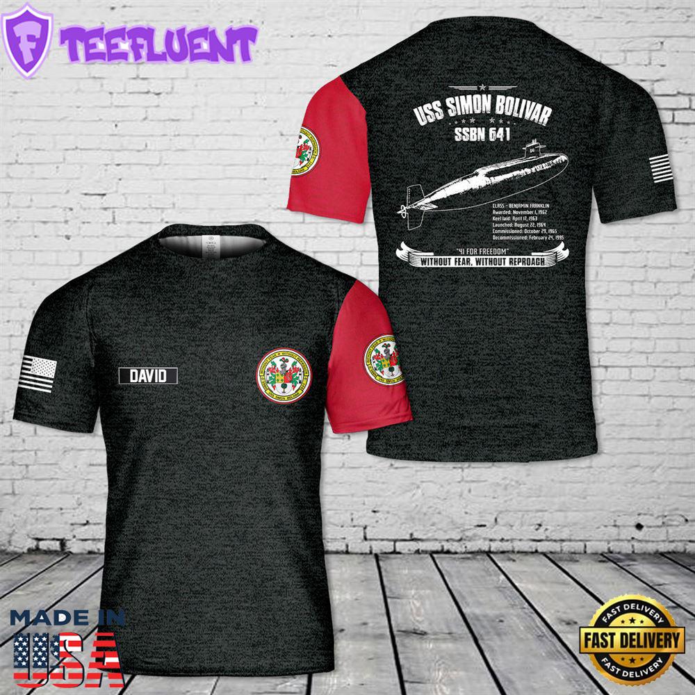 Custom Name US Navy USS Simon Bolivar (SSBN-641) 3D T-Shirt