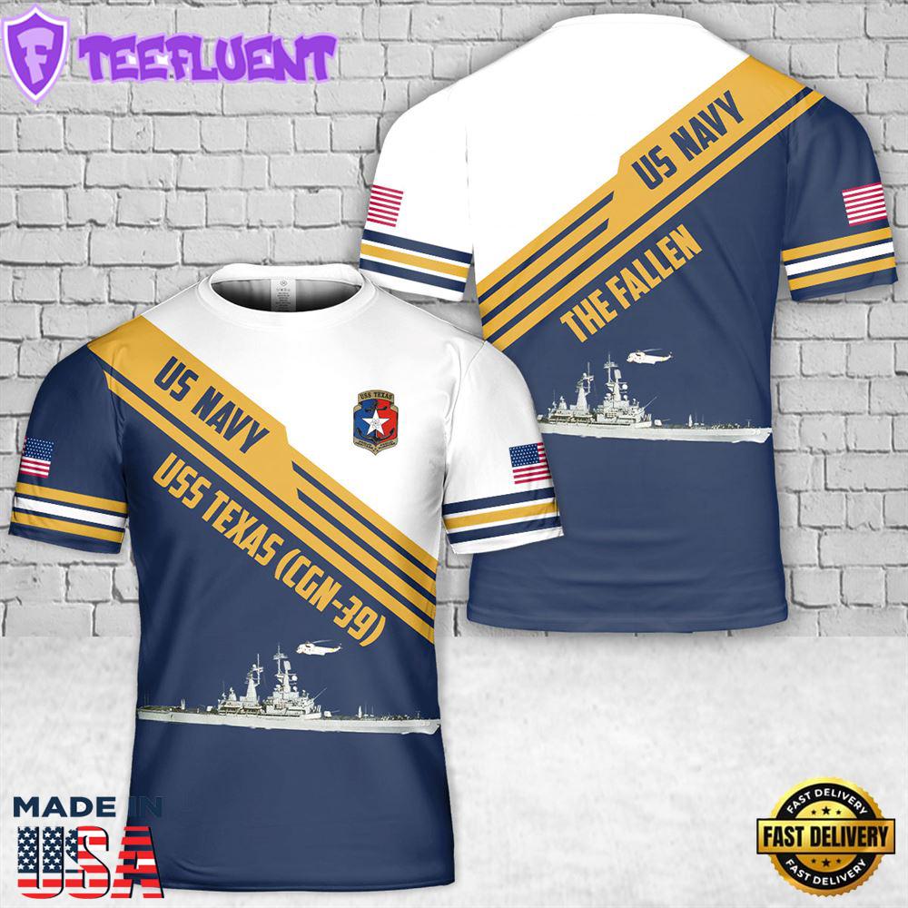 Custom Name US Navy USS Texas (CGN-39) T-Shirt 3D