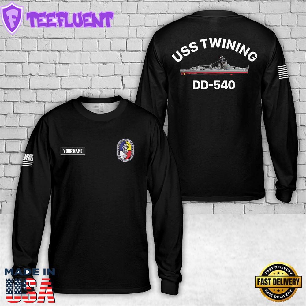 Custom Name US Navy USS Twining (DD-540) AOP Long Sleeve Shirt
