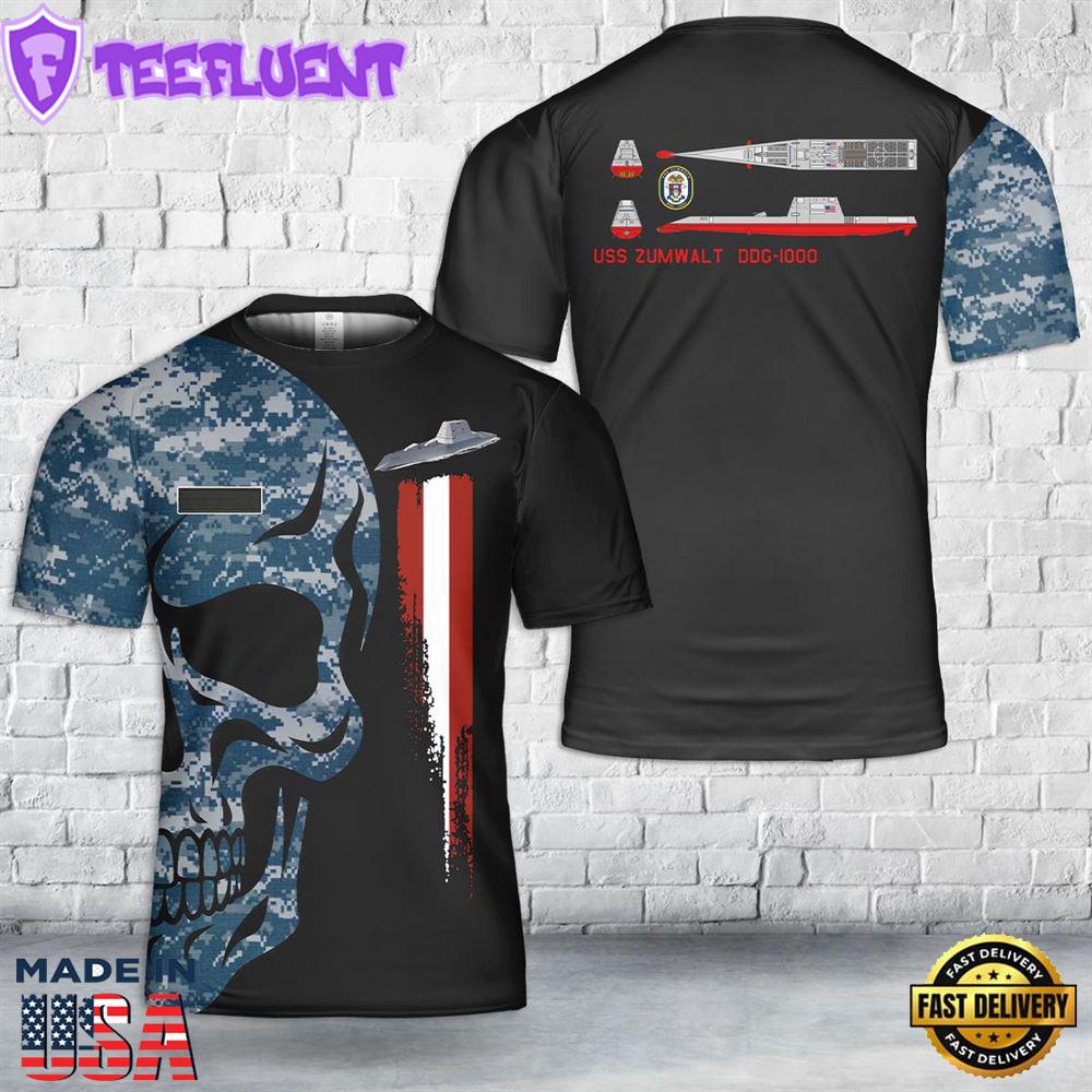 Custom Name US Navy USS Zumwalt (DDG-1000) T-Shirt 3D