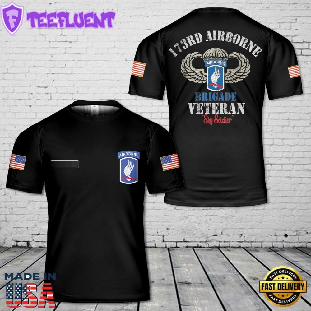 Custom Name US Paratrooper 173rd Airborne Brigade Veteran Sky Soldier T-Shirt 3D
