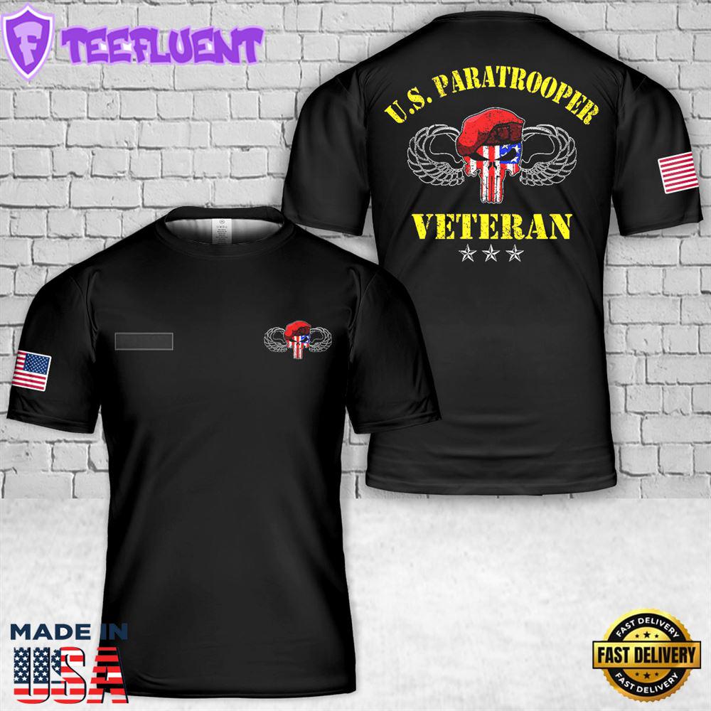 Custom Name US Paratrooper Army Veteran Airborne Division T-Shirt 3D