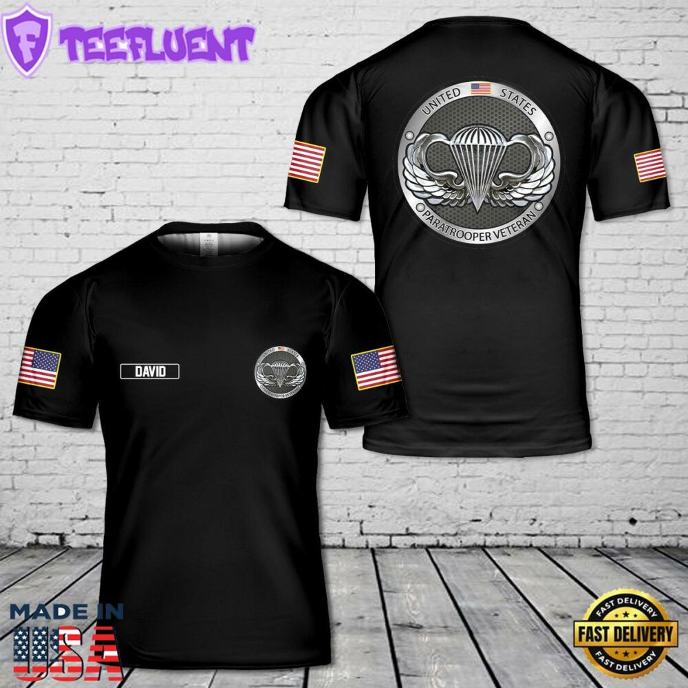 Custom Name US Paratrooper Veteran 3D T-Shirt