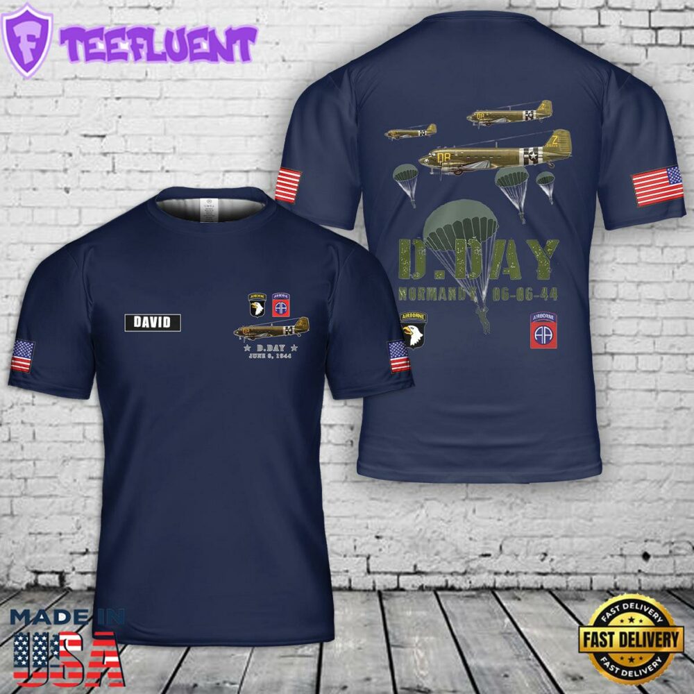 Custom Name USA Paratroopers D-Day WWII Normandy 82nd 101nd T-Shirt 3D