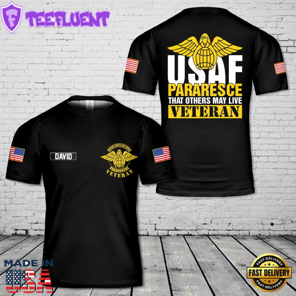 Custom Name USAF Pararescue Veteran 3D T-Shirt