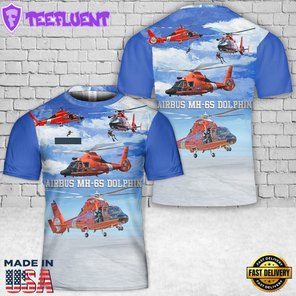 Custom Name USCG Airbus MH-65 Dolphin T-Shirt 3D