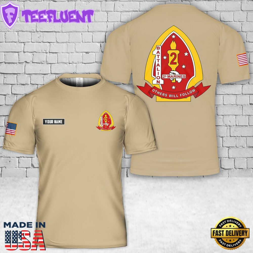 Custom Name USMC 1st Battalion, 2nd Marines 3D T-Shirt