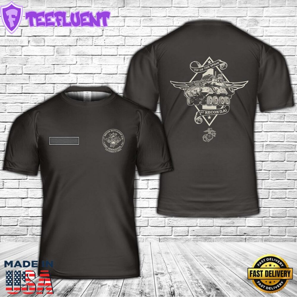 Custom Name USMC 1st Recon Batallion Light Armored (LA) Camp Pendleton T-Shirt 3D