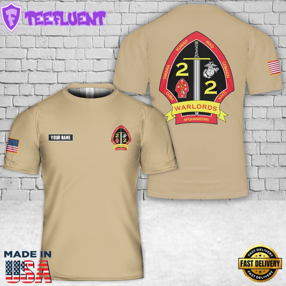 Custom Name USMC 2nd Battalion, 2nd Marines 3D T-Shirt