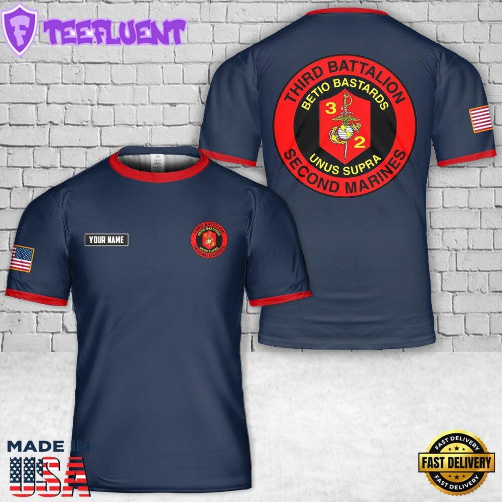 Custom Name USMC 3rd Battalion, 2nd Marines 3D T-Shirt