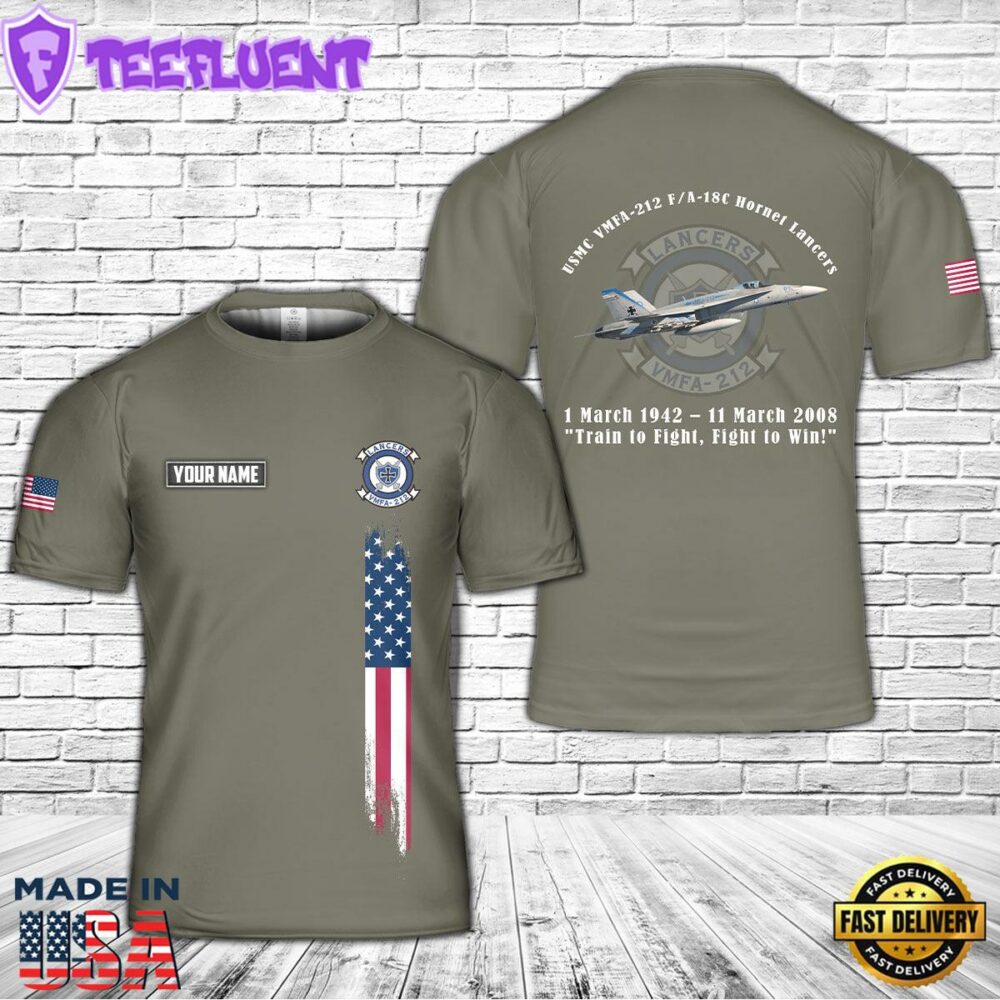 Custom Name USMC VMFA-212 F A-18C Hornet Hornet Lancers 3D T-Shirt