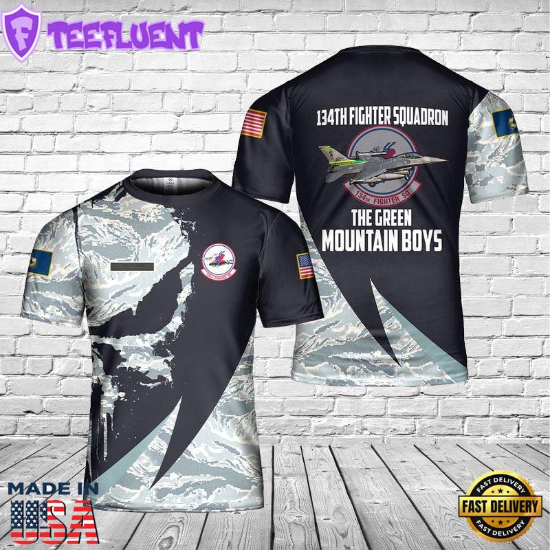 Custom Name Vermont ANG 134th Fighter Squadron General Dynamics F-16C Fighting Falcon 3D T-shirt