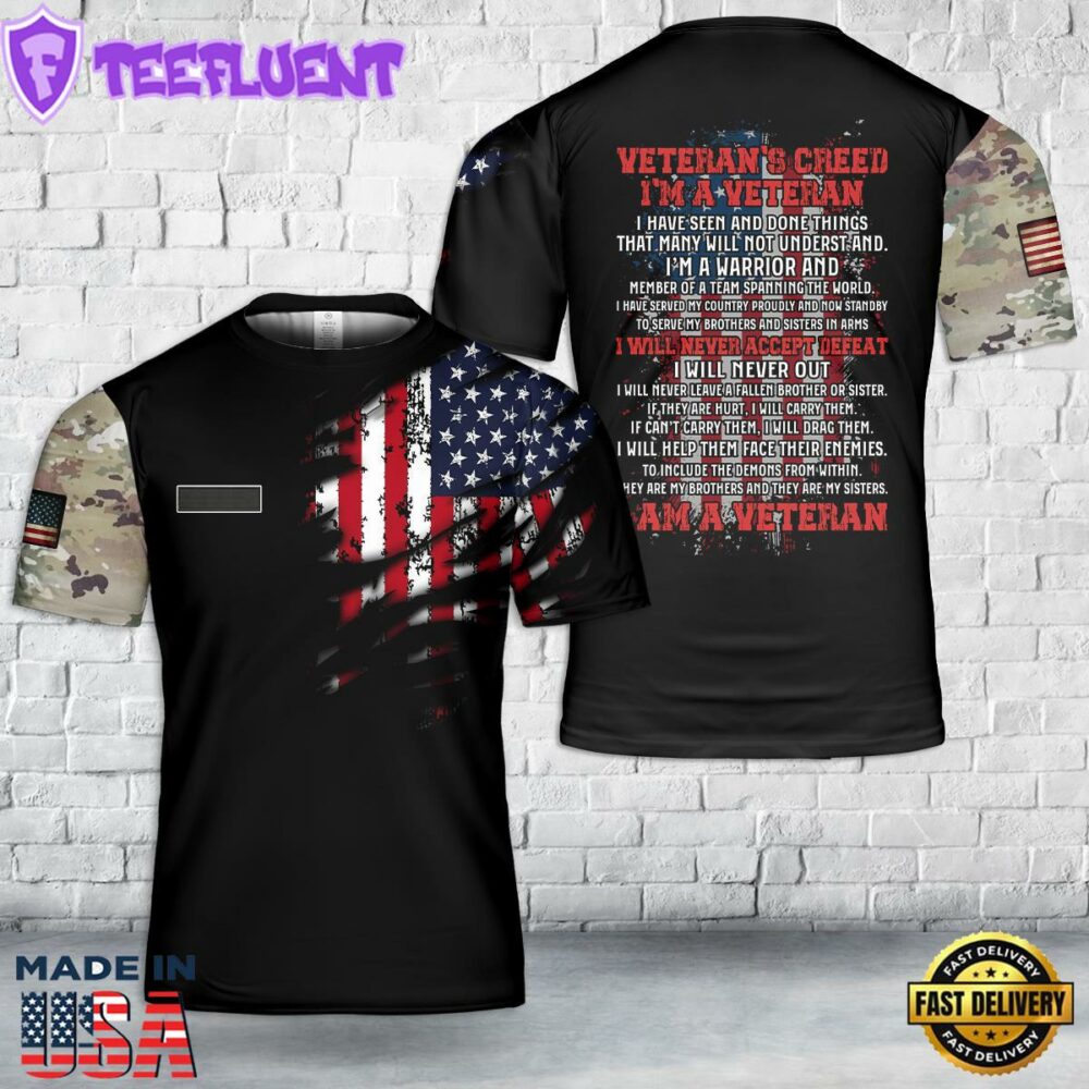 Custom Name Veteran's Creed I'm A Veteran America T-Shirt 3D