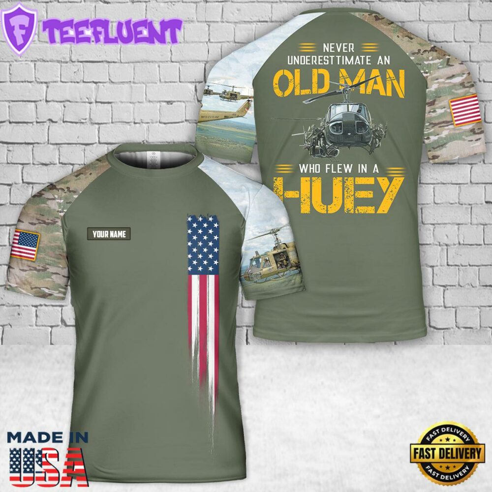 Custom Name Vietnam Veteran in HUEY 3D T-Shirt