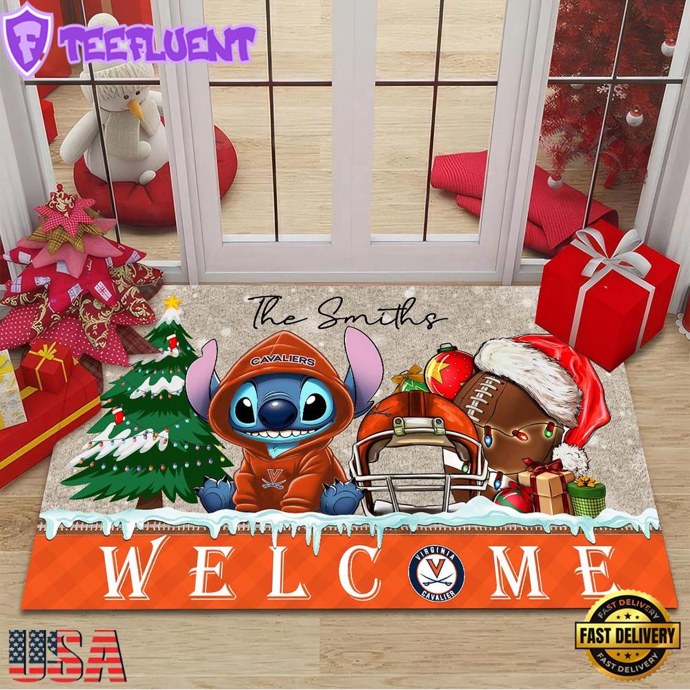 Custom Name Virginia Cavaliers Cute Stitch Welcome Christmas Doormat