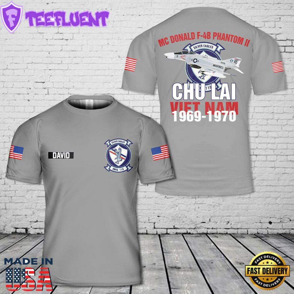 Custom Name VMFA-115 Silver Eagles 1969 Chu Lai F-4B 3D T-Shirt