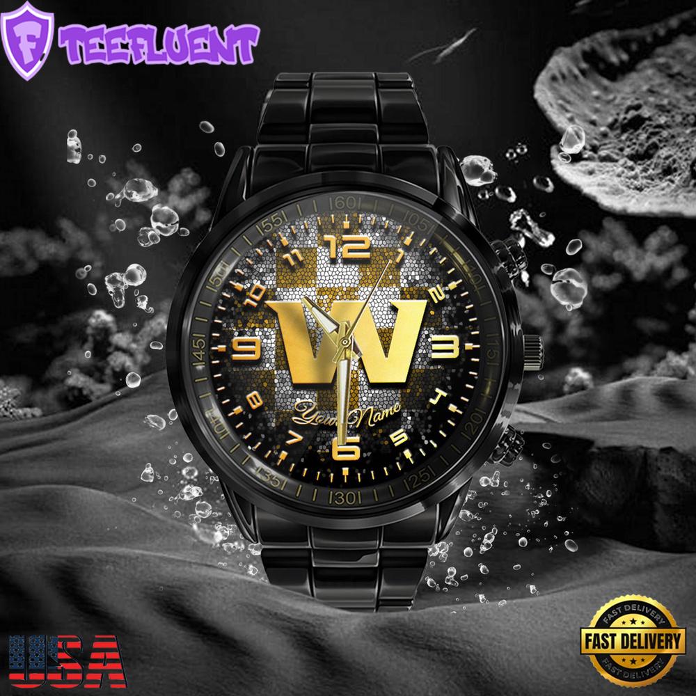 NFL Custom Name Washington Commanders 3D Men Black Stainless Steel Watch NFL Custom Name Washington Commanders 3D Men Black Stainless Steel Watch