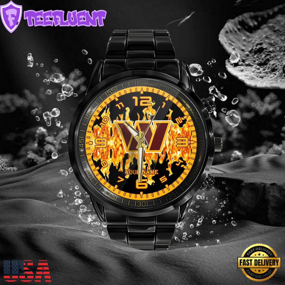 NFL Custom Name Washington Commanders 3D Men Black Stainless Steel Watch NFL Custom Name Washington Commanders 3D Men Black Stainless Steel Watch