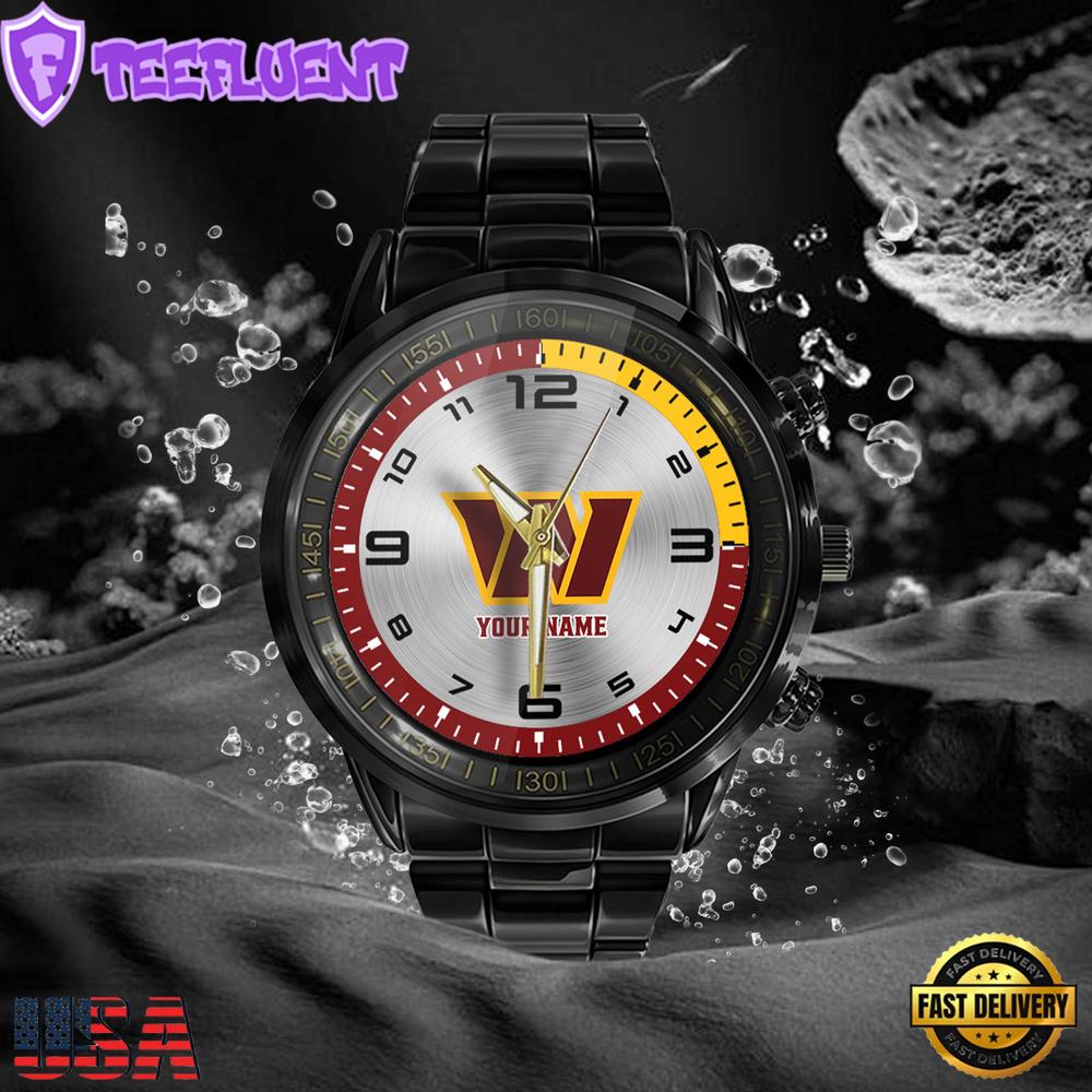 NFL Custom Name Washington Commanders Black Stainless Steel Watch Gifts For Fans NFL Custom Name Washington Commanders Black Stainless Steel Watch Gifts For Fans