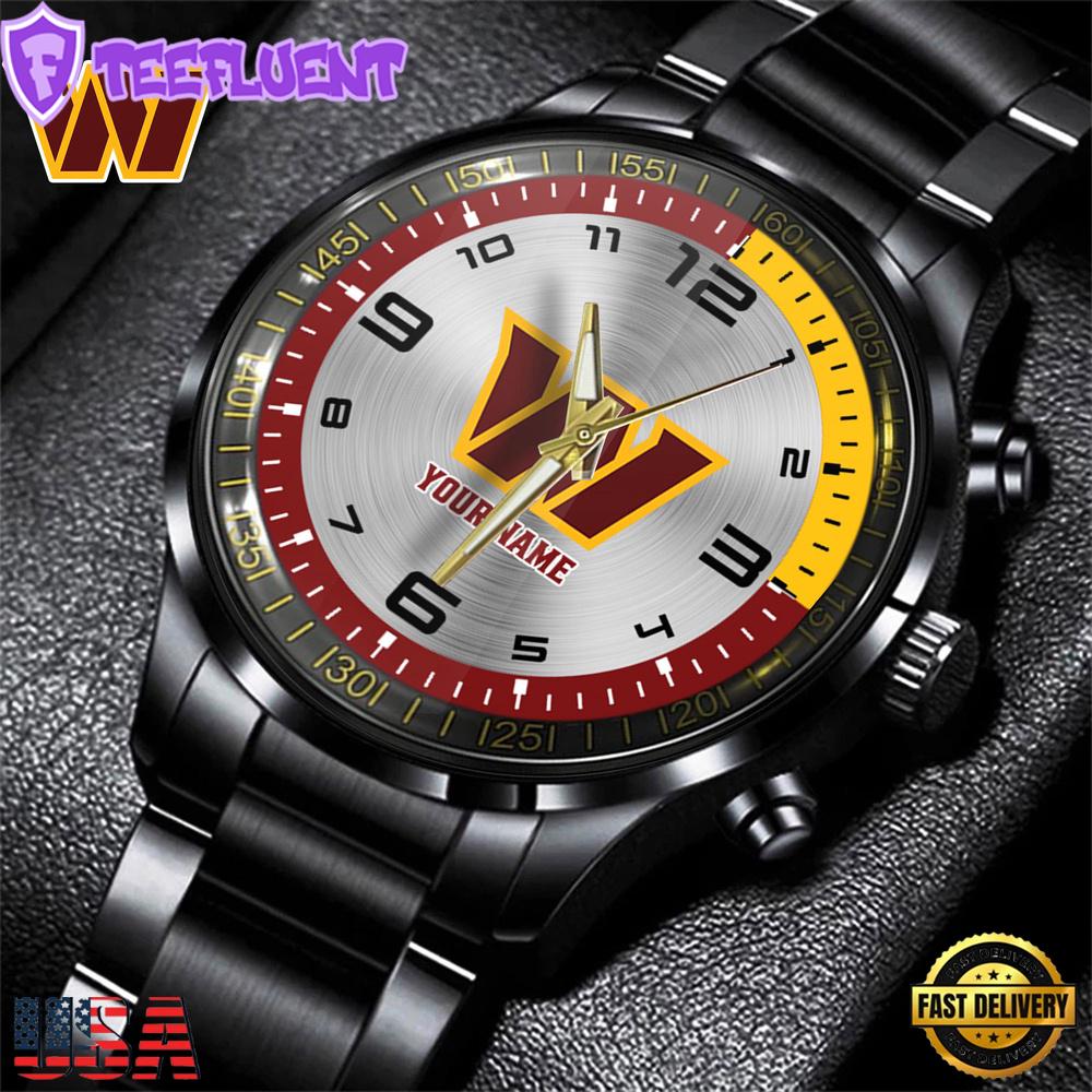 Custom Name Washington Commanders NFL Black Stainless Steel Watch Gifts For Fans