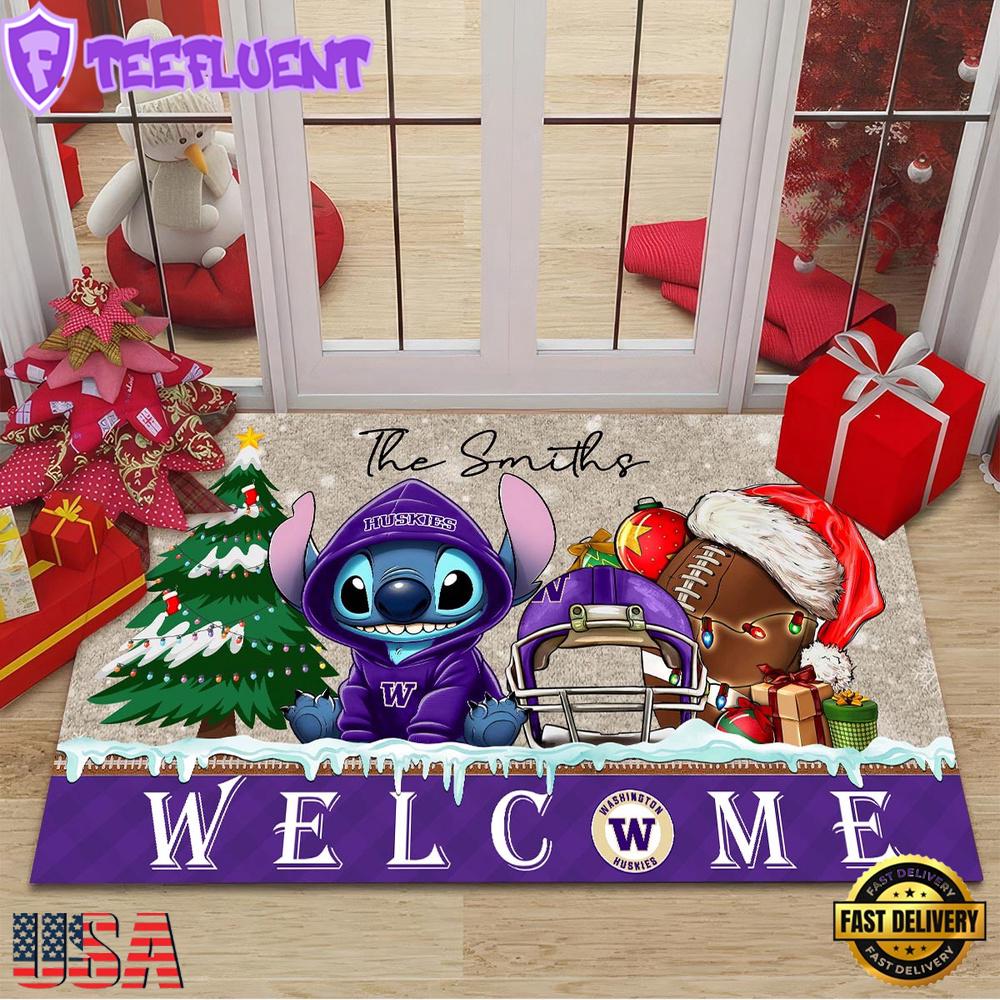 Custom Name Washington Huskies Cute Stitch Welcome Christmas Doormat