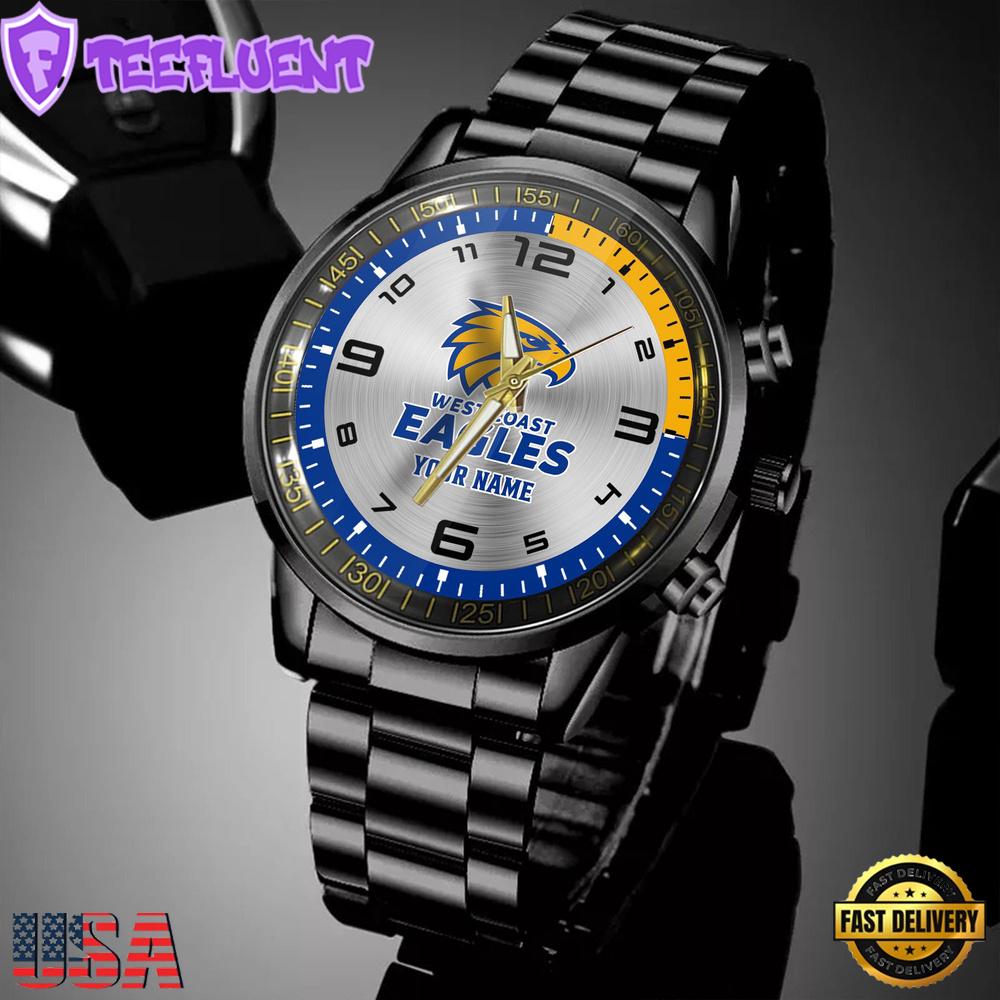Custom Name West Coast Eagles AFL Special Black Stainless Steel Watch Gifts For Fans
