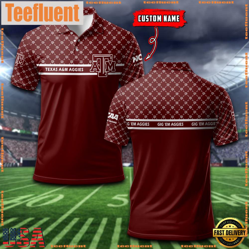Custom NCAA Texas A&ampM HUNCAAies Team Logo Pattern Polo Shirt