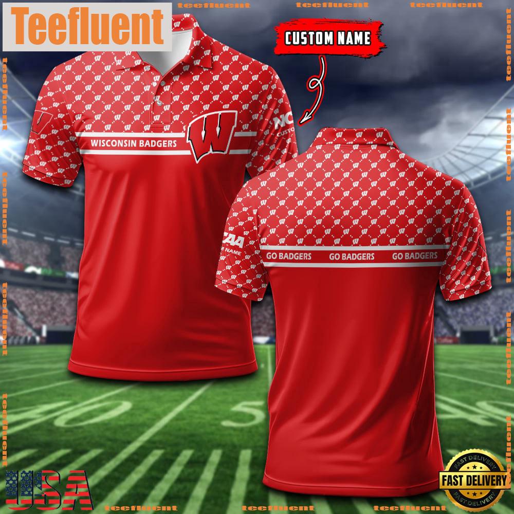 Custom NCAA Wisconsin Badgers Team Logo Pattern Polo Shirt