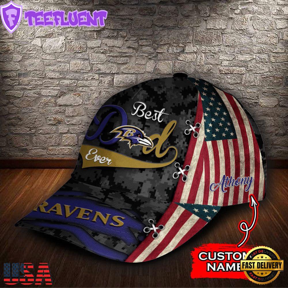 Custom Name NFL Baltimore Ravens Best Dad Camo Classic Cap Custom Name NFL Baltimore Ravens Best Dad Camo Classic Cap