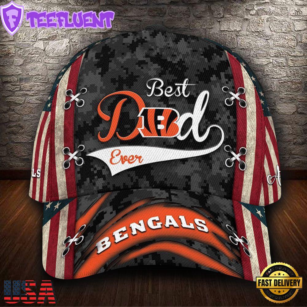 Custom NFL Cincinnati Bengals Best Dad USA Flag All Over Print 3D Baseball Cap