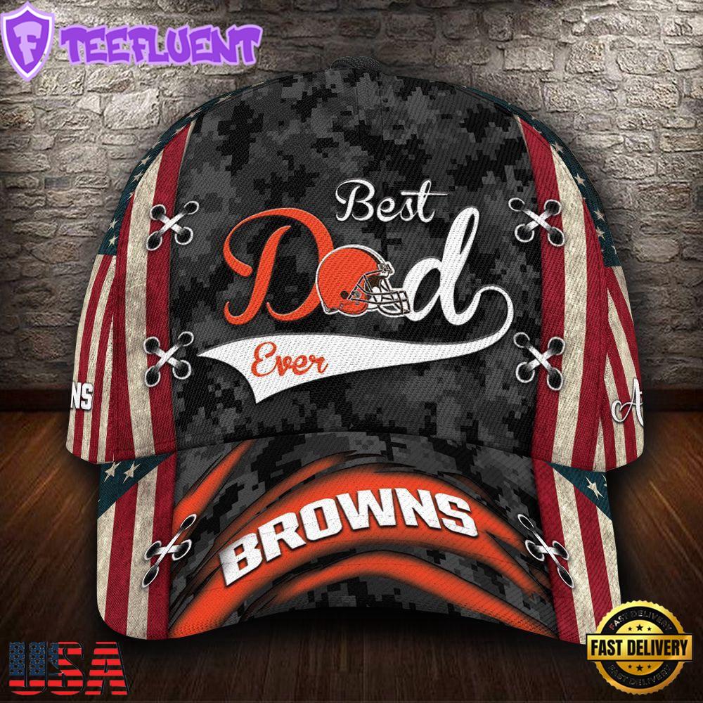 Custom NFL Cleveland Browns Best Dad USA Flag All Over Print 3D Classic Cap