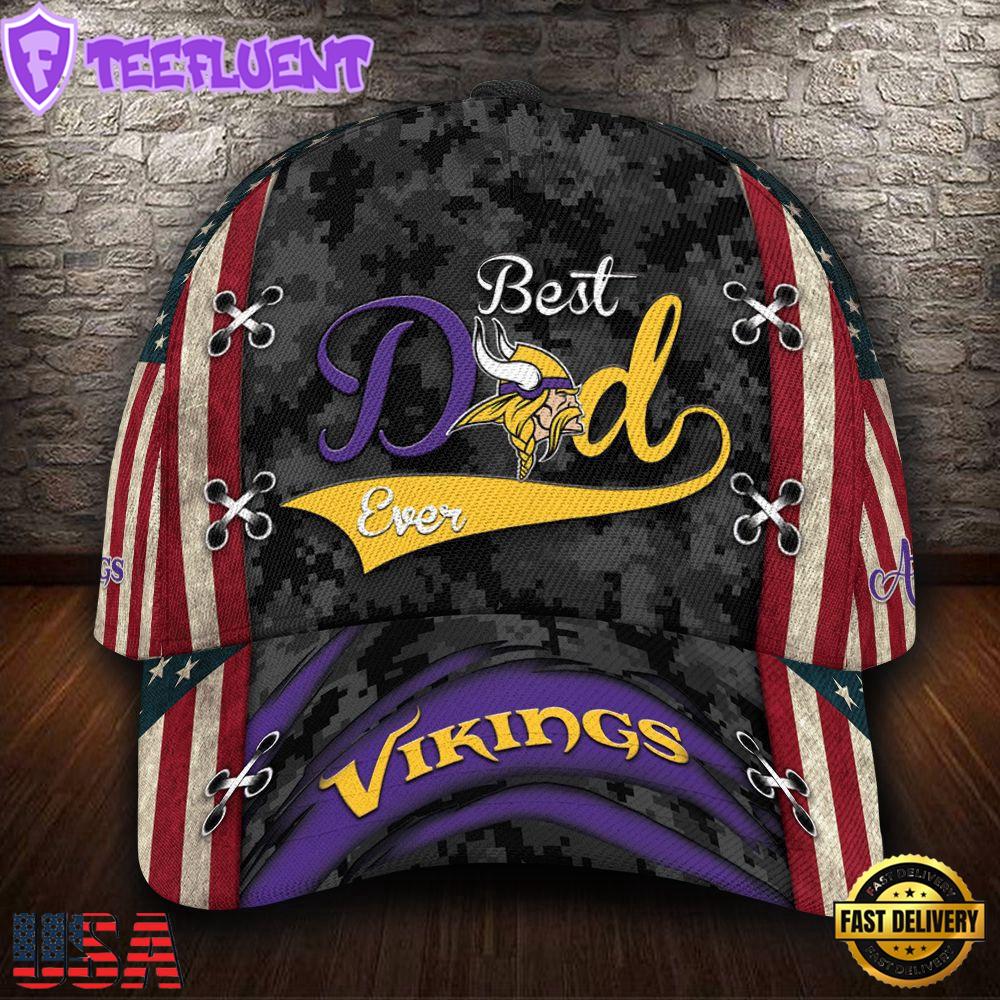 Custom NFL Minnesota Vikings Best Dad USA Flag All Over Print 3D Baseball Cap