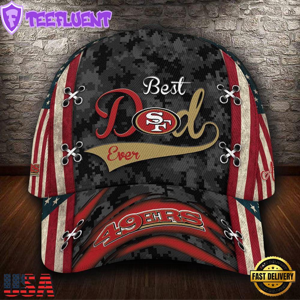 Custom NFL San Francisco 49Ers Best Dad USA Flag All Over Print 3D Baseball Cap