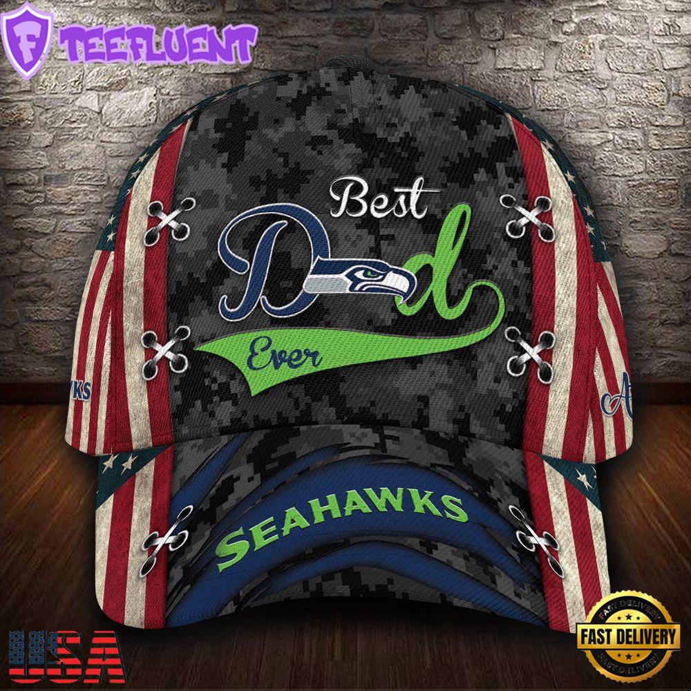 Custom NFL Seattle Seahawks Best Dad USA Flag All Over Print 3D Baseball Cap
