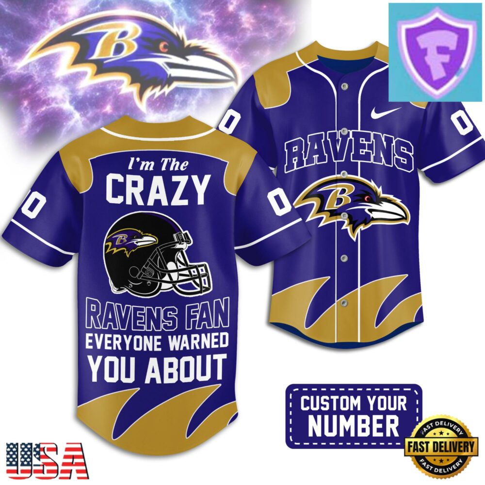 Custom Number Baltimore Ravens NFL Crazy Football Baseball Jersey